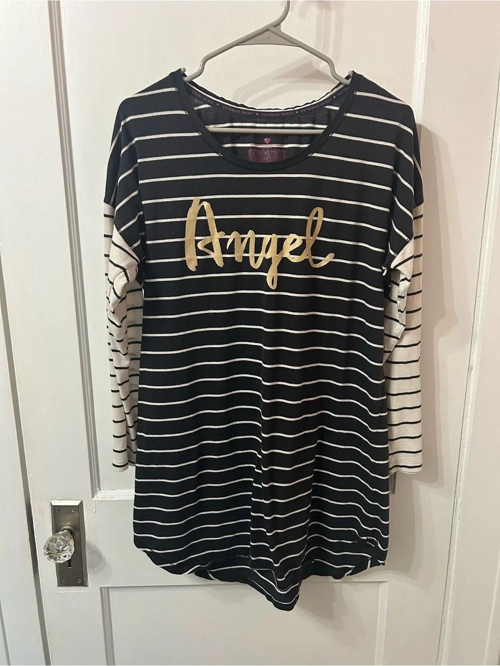 Y2K Victoria's Secret Black & White Striped 'Angel' Long Sleeve Sleep Top